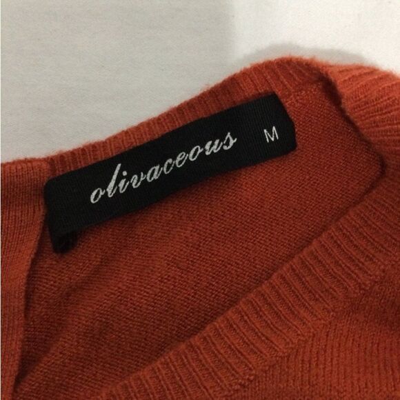 Olivaceous Sweater Women’s Size Medium Burnt Orange Long Sleeve Zipper Back - Picture 4 of 10
